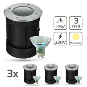 Einfahrt Bodenbeleuchtung LED | IP67 | GU10 | warmweiß | 230 Volt | 2700 Kelvin 3 Stück