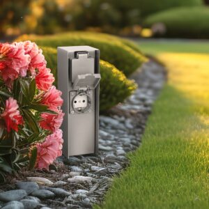 Gartensteckdosensäule IP44 eckig 23cm - Steckdose: 2-fach - Edelstahl