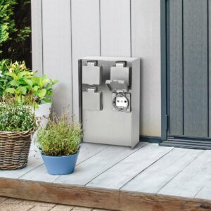 Gartensteckdosensäule IP44 eckig 23cm - Steckdose: 2-fach - Farbe: Edelstahl