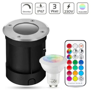 LED Bodeneinbaustrahler Set außen | 230V | RGB + warmweiß | rund | IP67