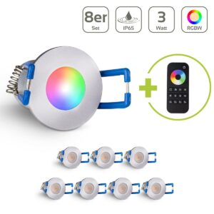 Terrassen Einbaustrahler LED mit Fernbedienung 3W RGBW IP65 - Gehäusefarbe: silber - Anzahl: 8x
