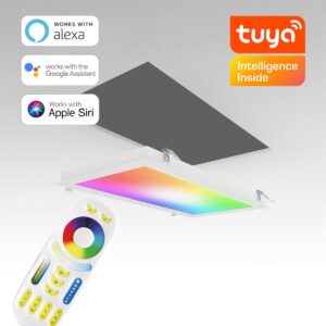 Komplett-Set LED Panel | 60×30cm | RGB+CCT | weiß | einstellbare Lichtfarben | dimmbar | 24 Volt | 24 Watt mit Einbaurahmen in weiß