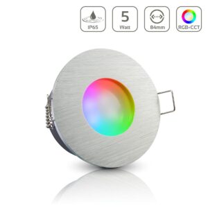 Einbaustrahler GU10 68mm IP65 RGB+CCT Farbwechsel rund LED GU10 5Watt Abdeckring: Alu-gebürstet