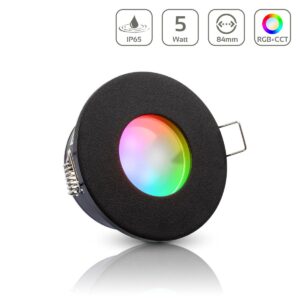 Einbaustrahler GU10 68mm IP65 RGB+CCT Farbwechsel rund LED GU10 5Watt Abdeckring: Schwarz