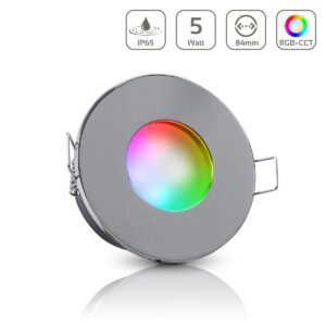 Einbaustrahler GU10 68mm IP65 RGB+CCT Farbwechsel rund LED GU10 5Watt Abdeckring chromfarbig