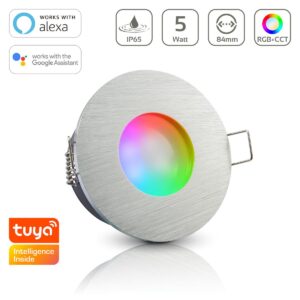 Einbaustrahler GU10 68mm IP65 RGB+CCT Smart Farbwechsel rund LED GU10 5Watt Abdeckring: Alu-gebürstet