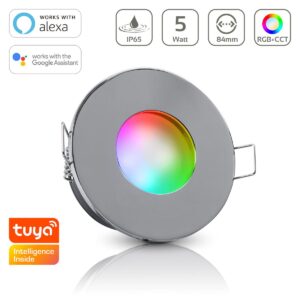 Einbaustrahler GU10 68mm IP65 RGB+CCT Smart Farbwechsel rund LED GU10 5Watt Abdeckring: chrom