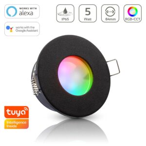 Einbaustrahler GU10 68mm IP65 RGB+CCT Smart Farbwechsel rund LED GU10 5Watt Abdeckring: schwarz