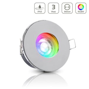 Einbaustrahler GU10 68mm IP65 RGBW Farbwechsel rund LED GU10 3Watt Abdeckring: chrom