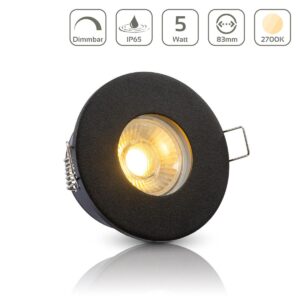 Einbaustrahler GU10 68mm IP65 dimmbar 2700K warmweiß rund LED GU10 5Watt Abdeckring: schwarz
