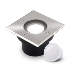 Dieser LED Bodeneinbaustrahler mit flachem, eckigem Design ist die ideale Beleuchtungslösung für Deinen Außenbereich. Dank seines schlanken Edelstahlgehäuses fügt er sich unauffällig in verschiedene Bodenflächen ein und sorgt gleichzeitig für eine moderne und funktionale Beleuchtung. Das dimmbare 5W-Leuchtmittel in neutralweiß (4000K) ermöglicht Dir die Helligkeit flexibel nach Deinen Wünschen anzupassen. Highlights: ✔️ Flaches, elegantes Design – ideal für moderne Außenbereiche ✔️ Eckiger Edelstahlring mit bruchsicherem Sicherheitsglas ✔️ IP67-Schutzart – staub- und wasserfest für den Einsatz im Außenbereich ✔️ 120° Abstrahlwinkel für eine großflächige Beleuchtung ✔️ Direkter Anschluss an 230V – kein Transformator erforderlich ✔️ Dimmbar für stufenlos einstellbare Helligkeit ✔️ Inklusive 5W-Leuchtmittel (neutralweiß 4000K) Langlebigkeit und Robustheit Der eckige Edelstahlring bietet in Kombination mit dem widerstandsfähigen Sicherheitsglas eine hohe Belastbarkeit, sodass der Strahler auch in stark beanspruchten Bereichen wie Einfahrten, Terrassen oder Gehwegen verwendet werden kann. Er ist bis zu 2 Tonnen belastbar, was ihn ideal für befahrbare Flächen macht. Für den Außenbereich entwickelt – IP67 Schutzklasse Dank der IP67-Schutzart ist der Strahler vor Staub und Wasser geschützt und somit bestens für den Einsatz im Freien geeignet. Ob in Gartenwegen, Terrassen, Einfahrten oder zur Akzentbeleuchtung von Gebäuden – dieser Bodeneinbaustrahler überzeugt durch Zuverlässigkeit und Langlebigkeit. Einfache Installation Dieser LED-Bodeneinbaustrahler kann direkt an das 230V-Netz angeschlossen werden, was die Installation besonders unkompliziert macht. Die flache Bauweise sorgt für eine dezente Integration in den Boden, während der 120° Abstrahlwinkel für eine gleichmäßige, großflächige Beleuchtung sorgt. Technische Daten: Leuchtmittel: 5W LED, dimmbar Lichtfarbe: Neutralweiß (4000K) Abstrahlwinkel: 120° Schutzart: IP67 (staub- und wasserdicht) Material: Edelstahl mit Sicherheitsglas Anschluss: 230V Belastbarkeit: Bis zu 2 Tonnen LED Bodeneinbaustrahler dimmbar flach eckig IP67 neutralweiß 4000K 230V