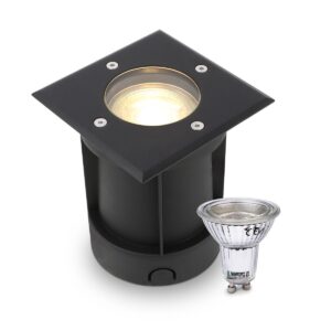 LED Bodeneinbaustrahler dimmbar | warmweiß 2700K | IP67 | schwarz | eckig | 230V | 5W