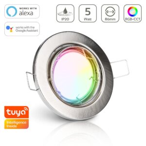 LED Einbaustrahler 230V ohne Trafo | RGB+CCT | Rund | Edelstahl-gebürstet | Schwenkbar | Smart Tuya