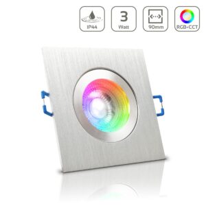 LED Einbaustrahler für Bad & Feuchträume | IP44 | RGB+CCT einstellbare Lichtfarben | Eckig | Alu-gebürstet | GU10