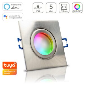 LED Einbaustrahler für Bad & Feuchträume | IP44 | RGB+CCT einstellbare Lichtfarben | Eckig | Edelstahl-gebürstet | GU10