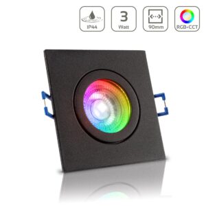LED Einbaustrahler für Bad & Feuchträume | IP44 | RGB+CCT einstellbare Lichtfarben | Eckig | Schwarz | GU10