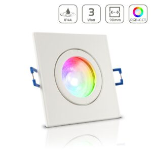 LED Einbaustrahler für Bad & Feuchträume | IP44 | RGB+CCT einstellbare Lichtfarben | Eckig | Weiß | GU10