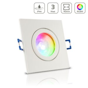 LED Einbaustrahler für Bad & Feuchträume IP44 RGBW einstellbare Lichtfarben eckig weiß GU10