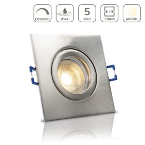 LED Einbaustrahler für Bad & Feuchträume dimmbar – Edelstahl-gebürstet | IP44 | 4000K neutralweiß | Eckig | GU10