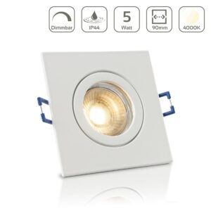 LED Einbaustrahler für Bad & Feuchträume dimmbar | IP44 | 4000K neutralweiß | Eckig | Weiß | GU10