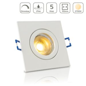 LED Einbaustrahler für Bad & Feuchträume dimmbar – Weiß | IP44 | 2700K warmweiß | Eckig | GU10