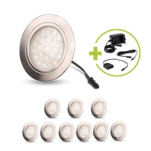 Plug&Play Mini LED Einbaustrahler 3000K Warmweiß flach rund 12V 2 Watt IP20 Einbaudurchmesser 58 mm 10er Set