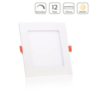 LED Einbaustrahler Panel IP20 eckig weiß dimmbar – Warmweiß 3000K, 12W, 170x170 mm (Ausschnitt 155x155 mm)