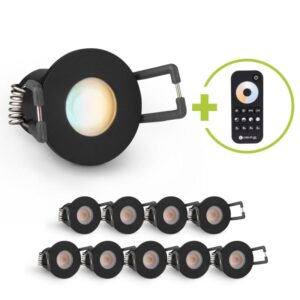 LED Mini Einbaustrahler 3W dimmbar CCT 2700K-6500K IP65 – schwarz matt (10er-Set)
