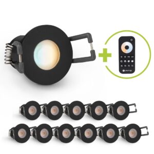 LED Mini Einbaustrahler 3W dimmbar CCT 2700K-6500K IP65 – schwarz matt (12er-Set)