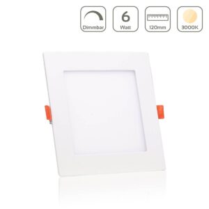 LED Einbaustrahler Panel eckig weiß dimmbar – Warmweiß 3000K, 6W, 120x120 mm (Ausschnitt 105x105 mm)