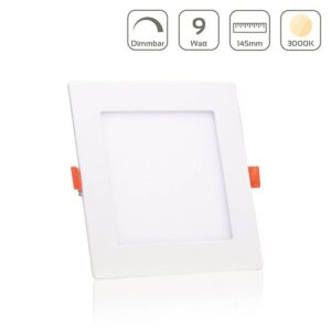 LED Panel Einbaustrahler eckig weiß dimmbar – Warmweiß 3000K, 9W, 145x145 mm (Ausschnitt 135x135 mm)