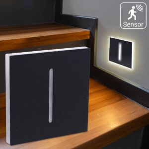 LED Treppenlicht mit Bewegungsmelder 230V Eckig Schwarz Lichtfarbe auswählbar (CCT) Lichtaustritt Fokus
