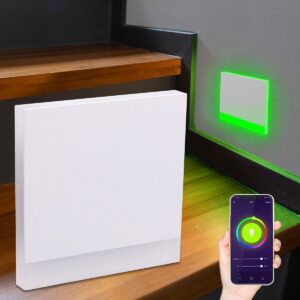 Smart Home Treppenstufenbeleuchtung LED – RGB+CCT – App-Steuerung – Dimmbar – eckig weiß – Orbis-Lichtaustritt