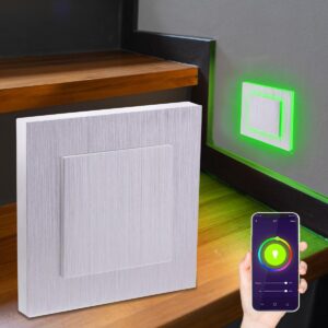 Smart Home Treppenstufenbeleuchtung – LED RGB+CCT – eckig – Alu gebürstet – App-gesteuert – 3W – Lichtaustritt Doppio