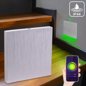 ⭐🌧️ Smart Home Treppenstufenbeleuchtung außen – eckig, Alu gebürstet, RGB+CCT, 3W – Lichtaustritt Luga – IP44 für Außentreppen