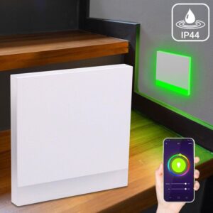 ⭐🌧️ Smart Home Treppenstufenbeleuchtung außen – eckig, weiß, RGB+CCT, 3W – Lichtaustritt Orbis – IP44