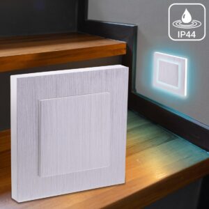 ⭐🌧️ Treppenstufenbeleuchtung außen 68mm – eckig, Alu-gebürstet, kaltweiß 1,5W – Lichtaustritt Doppio – IP44 für Außentreppen