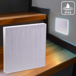 ⭐🌧️ Treppenstufenbeleuchtung außen 68mm – eckig, Alu gebürstet, kaltweiß – Lichtaustritt Linea – IP44 für Außentreppen