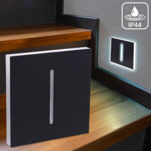 ⭐🌧️ Treppenstufenbeleuchtung außen 68mm – eckig, Schwarz, neutralweiß – Lichtaustritt Fokus – IP44 für Außentreppen