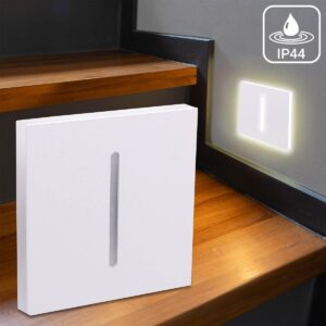 ⭐🌧️ Treppenstufenbeleuchtung außen 68mm – eckig, weiß, CCT 1,5W – Lichtaustritt Fokus – IP44 für Außentreppen