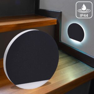 ⭐🌧️ Treppenstufenbeleuchtung außen 68mm – rund, Schwarz, kaltweiß – Lichtaustritt Orbis – IP44 für Außentreppen