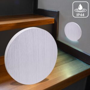 ⭐🌧️ Treppenstufenbeleuchtung außen IP44 – eckig Alu gebürstet – kaltweiß 1,5W – Lichtaustritt Kato – für 68 mm Unterputzdose