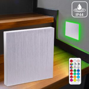 🌈⭐🌧️ Treppenstufenbeleuchtung außen IP44 – eckig Alu-gebürstet – RGB + Warmweiß – 3W – Lichtaustritt Linea