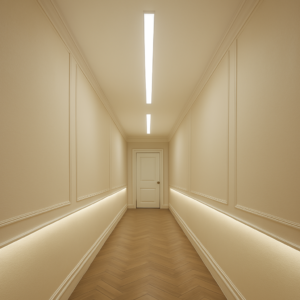 Langer schmaler Flur mit 2 LED Panels-2