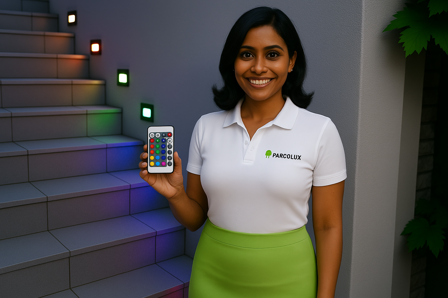 RGB+CCT-Treppenstufenbeleuchtung-mit Pam-Aussentreppe mit Infrarot Fernnbedienung steuerbar