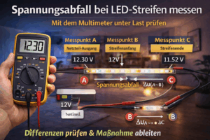 Spannungsabfall bei LED-Streifen messen: Prüfprotokoll