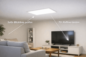 LED-Panel im Wohnzimmer: Position zur Sitzgruppe prüfen und TV-Reflexe testen“