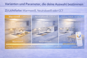 Das Bild zeigt verschiedene Lichtfarben in der Küche