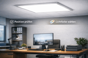 Das Bild zeigt einen modernen Arbeitsplatz mit LED Panel