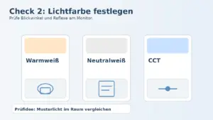 Das Bild ziegt einen Prüfschritt, wie man die Lichtfarbe festlegt.